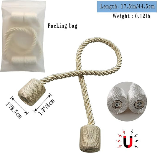 Magnetic Curtain Tiebacks 6 Pack Beige Curtain Rope Tieback Curtain Holders - Image 2