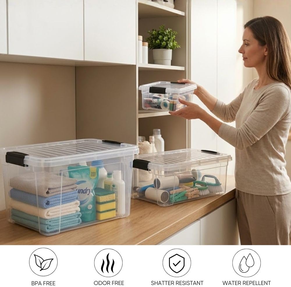 Superio 4.5 Quart Clear Plastic Storage Containers with Lids, Stackable Organ...