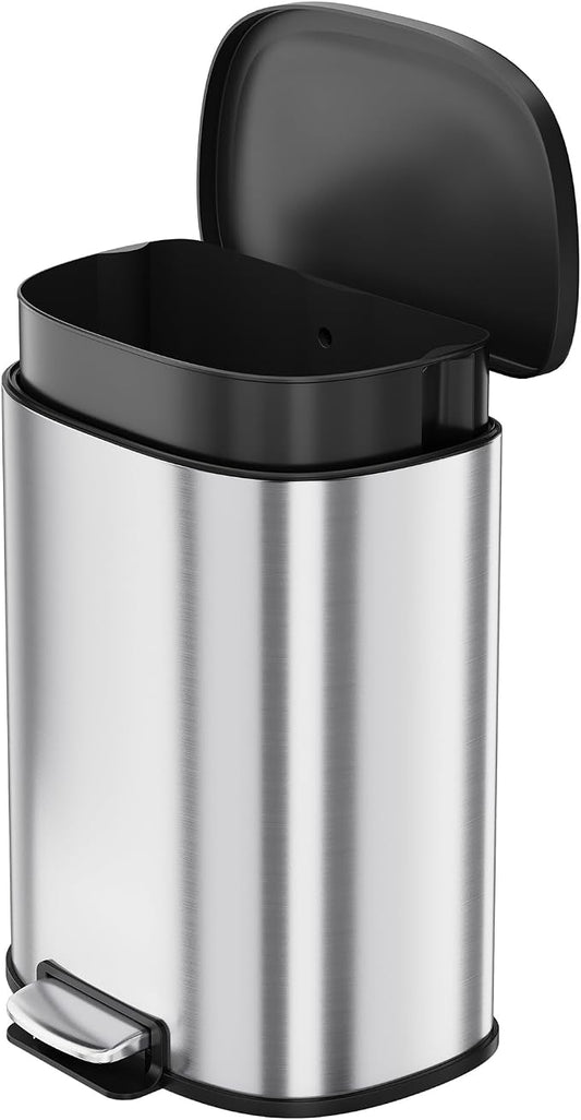 13.2 Gal/50L D-Shape Trash Can, Step-On Stainless Steel Garbage Can, Soft-Close - Image 2