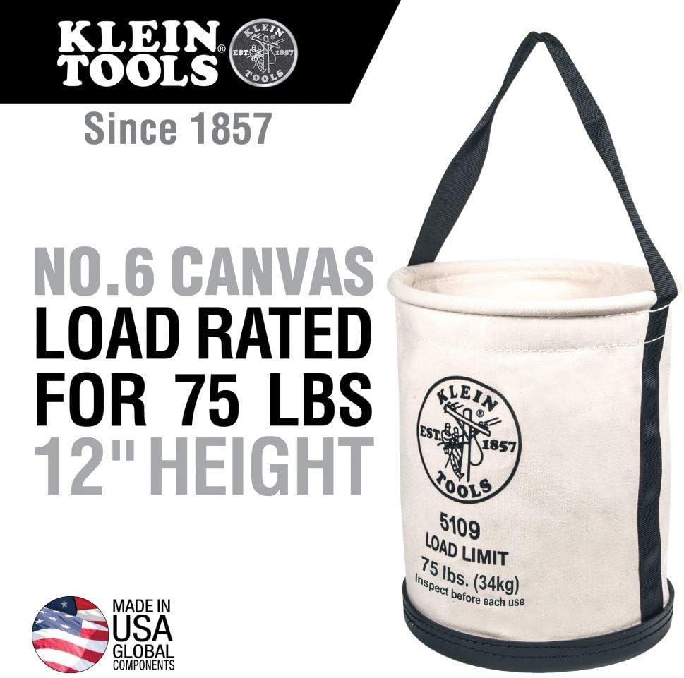 Klein Tools Canvas Bucket with Molded Bottom Holds 75-Pound Load and Klein To...