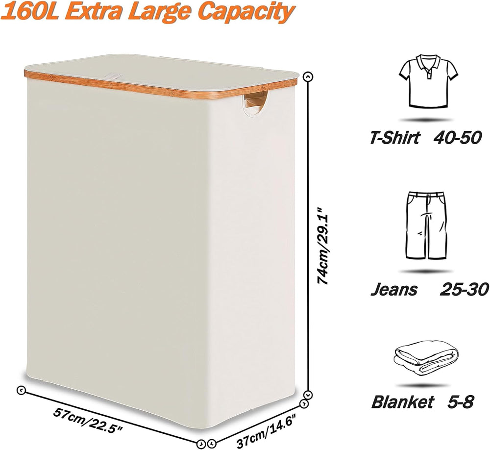 efluky Laundry Hamper 3 Section with lid and 3 Removable Bags, Beige