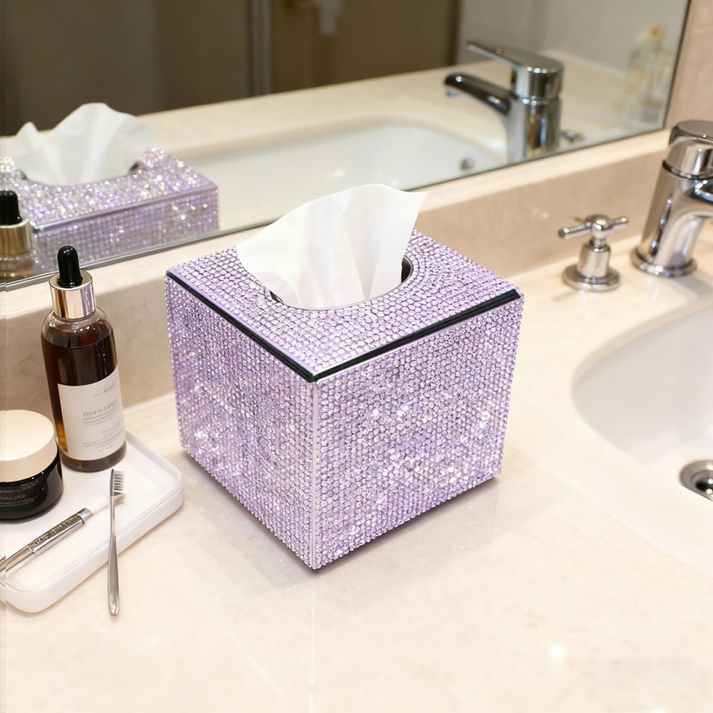 Bling Crystal Rhinestone Rectangular Tissue Box Cover - Sparkling Facial Napk...