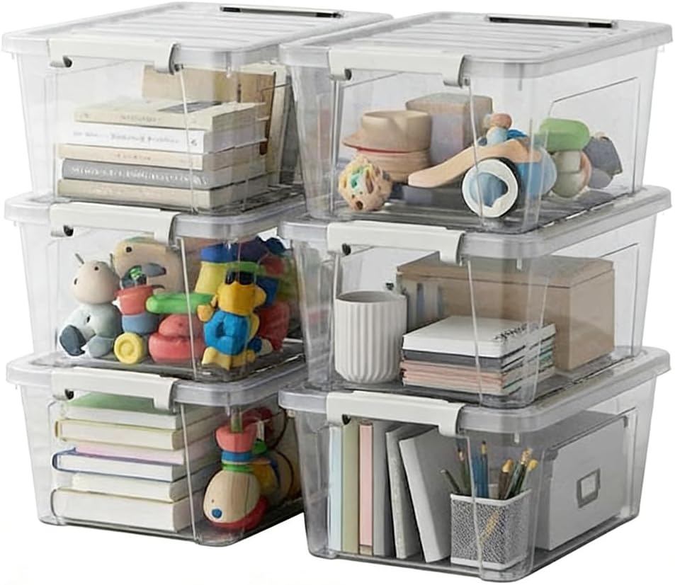 WYT 6-Pack Clear Plastic Storage Bins with Lids, 8 Quart Organizer Container ...