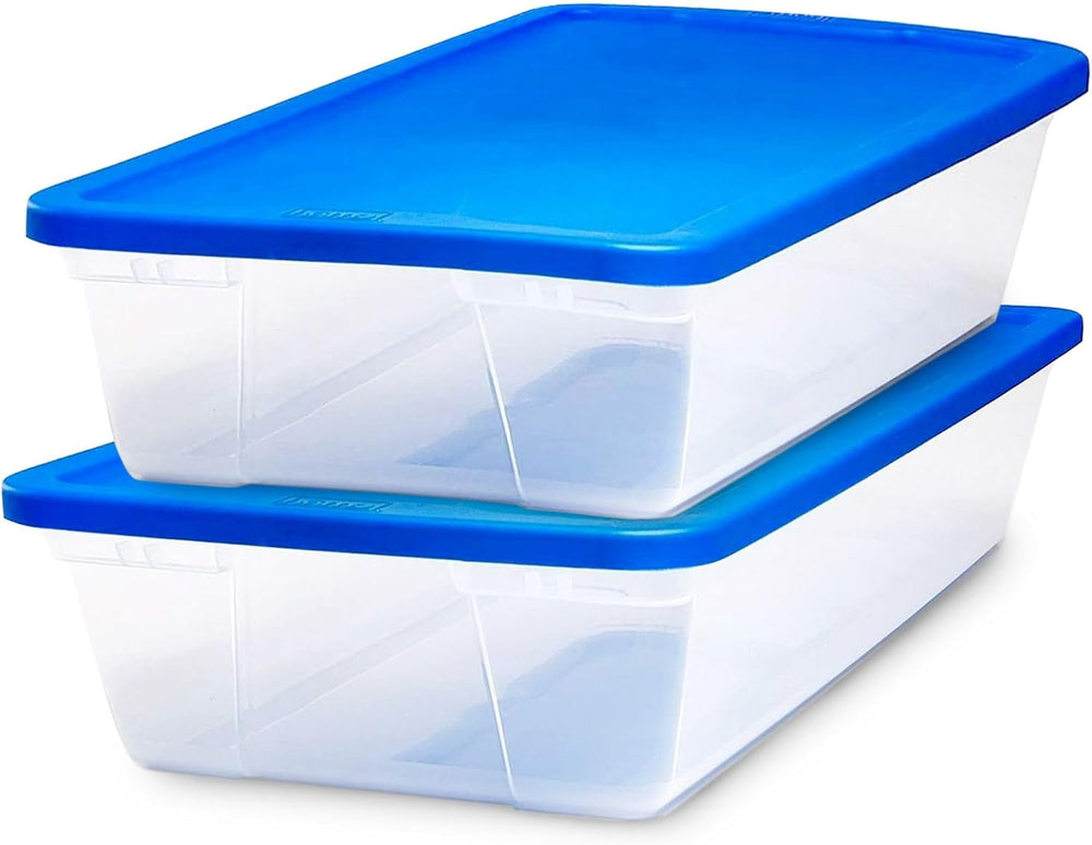 HOMZ 2-Pack Snaplock, Large Clear Plastic Storage Organizer Bins w/Lids, 41 Q...