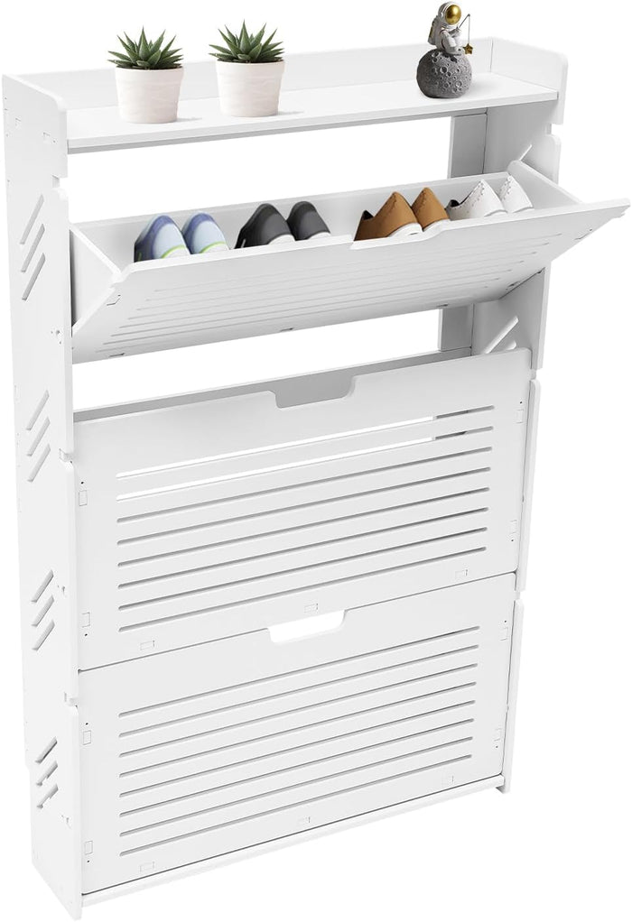 Shoe Storage Cabinet w/3 Flip Drawers, Slim Shoe Rack for Entryway