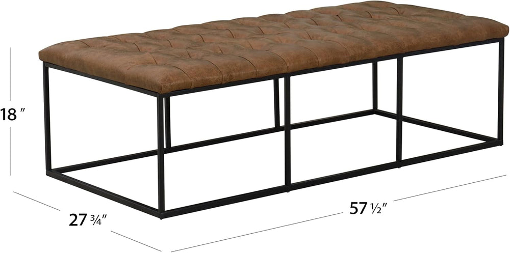 HomePop 58" Large Upholstered Bench - Light Brown PU Leather