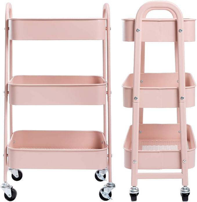 AGTEK Makeup Cart, Movable Rolling Organizer Cart, 3 Tier Metal Utility Cart - Image 9