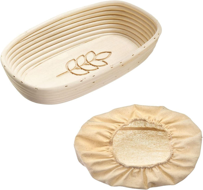 Westmark Proofing Basket Set, Oval Proofing Basket + Cover, with Ears, Wicker/Cotton, Light Beige/Beige, 3235227B