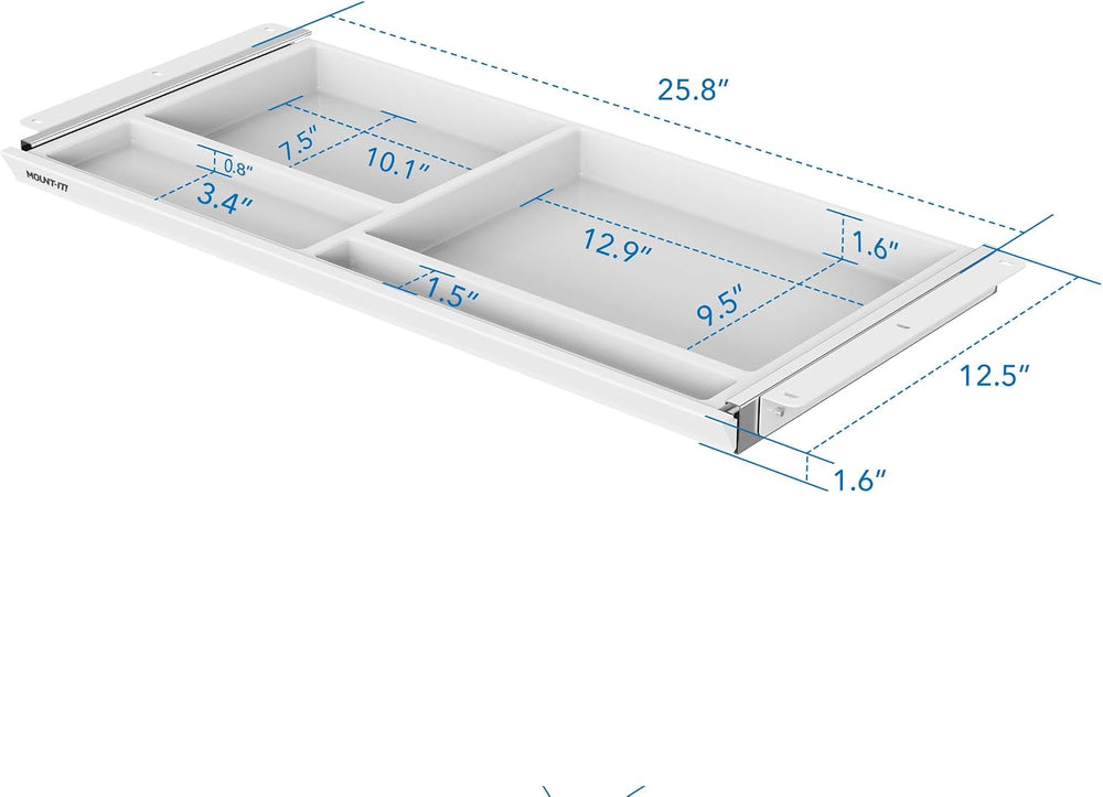 Mount-It! Under Desk Drawer with 4 Compartments, Deep Low-Profile Slide-Out S...