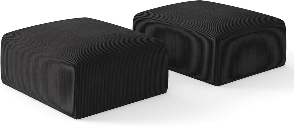 40" Oversized Square Corduroy Ottoman, Large Ottoman Pouf Footstool, Black