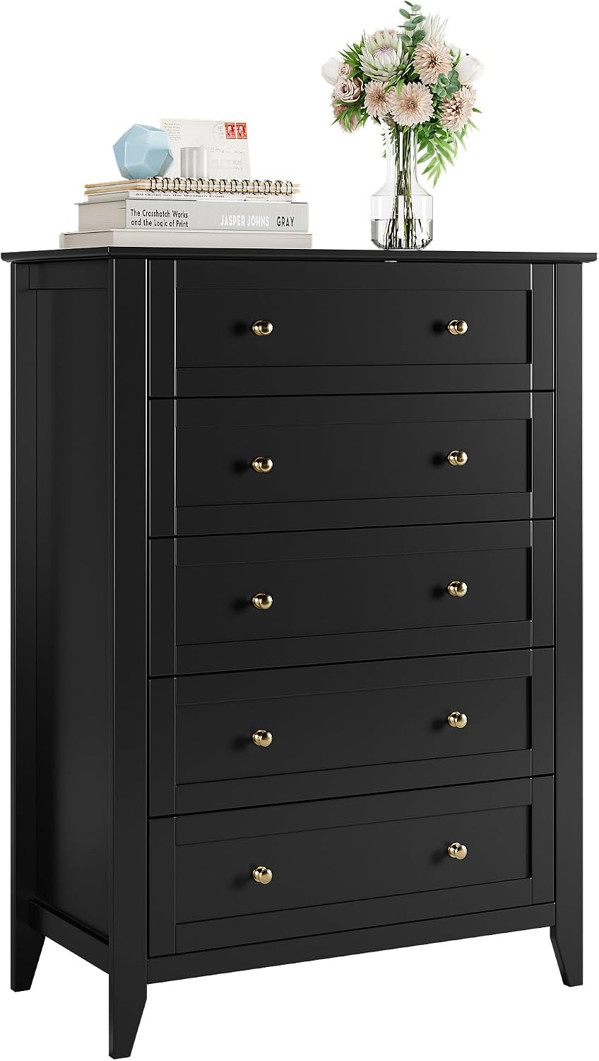 GarveeHome 5 Drawer Dresser for Bedroom, Black Dresser with Deep Drawers &...