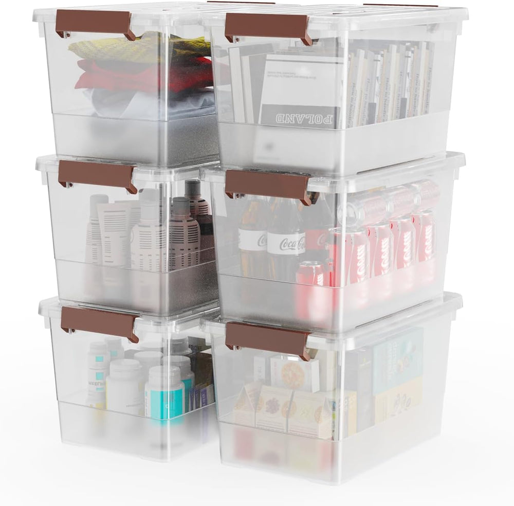 WYT 6 Pack 17qt Clear Plastic Storage Bin with Lid and Latching Buckles, Stac...