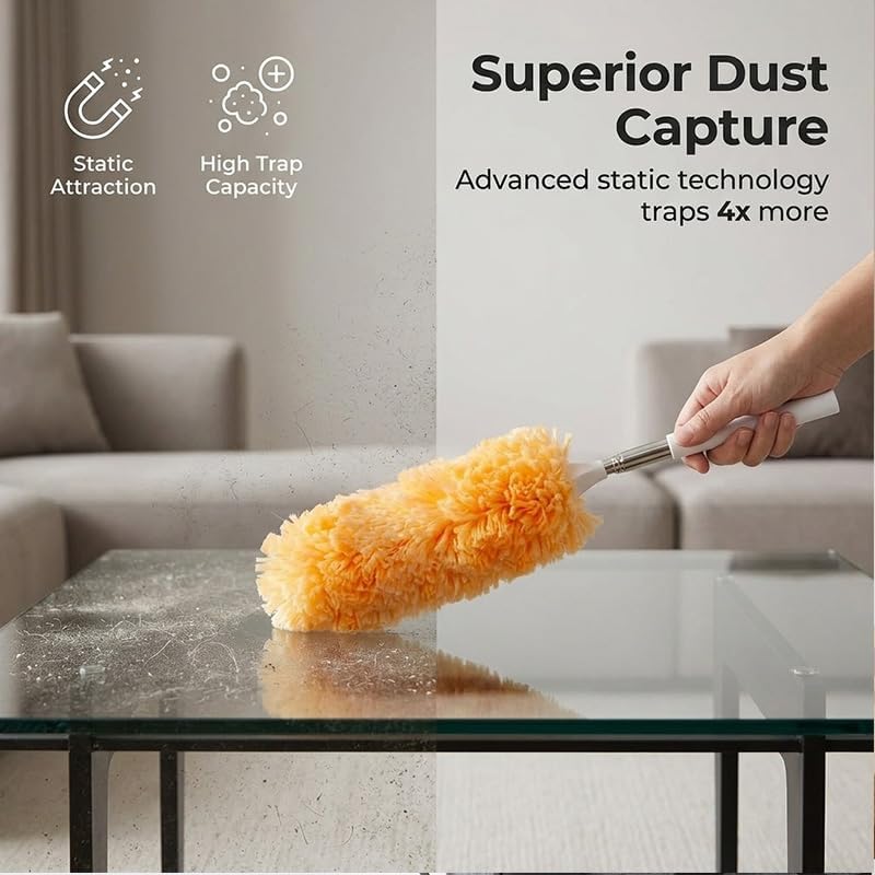 Handheld Dusting Tool with 13.4 Inch Handle and 1 Orange 360 Degree Disposable Refill for Blinds and Home Furniture