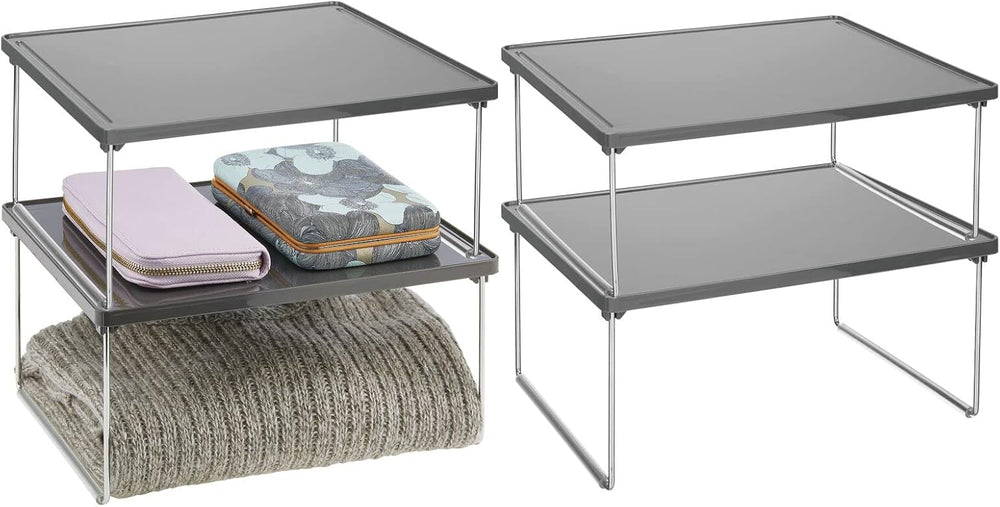 mDesign Metal Stacking Storage Organization for Shelves Inside Closet in Bedr...
