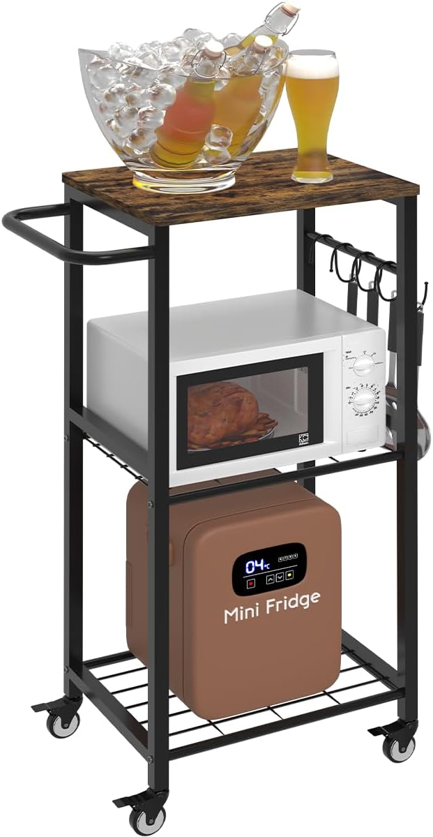 Kitchen Microwave Stand Cart with Storage Rack, Black