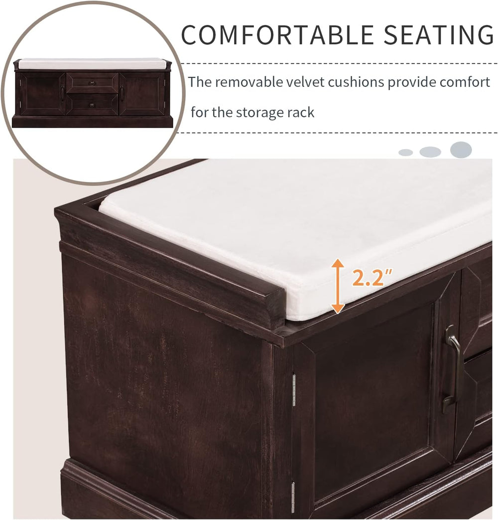 LUMISOL Storage Bench with 2 Drawers and 2 Cabinets, Entryway Storage Ottoman...