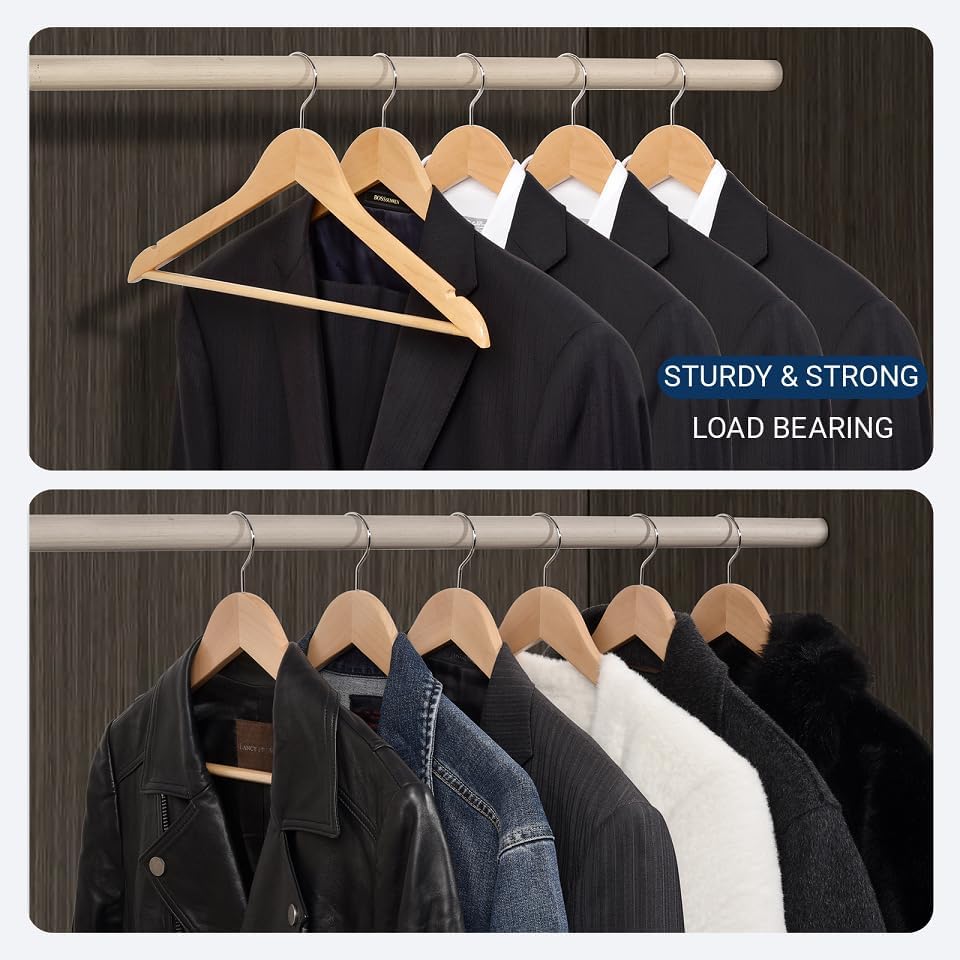 Amber Home 30 Pack Natural Wooden Coat Hangers, Wood Suit Hangers