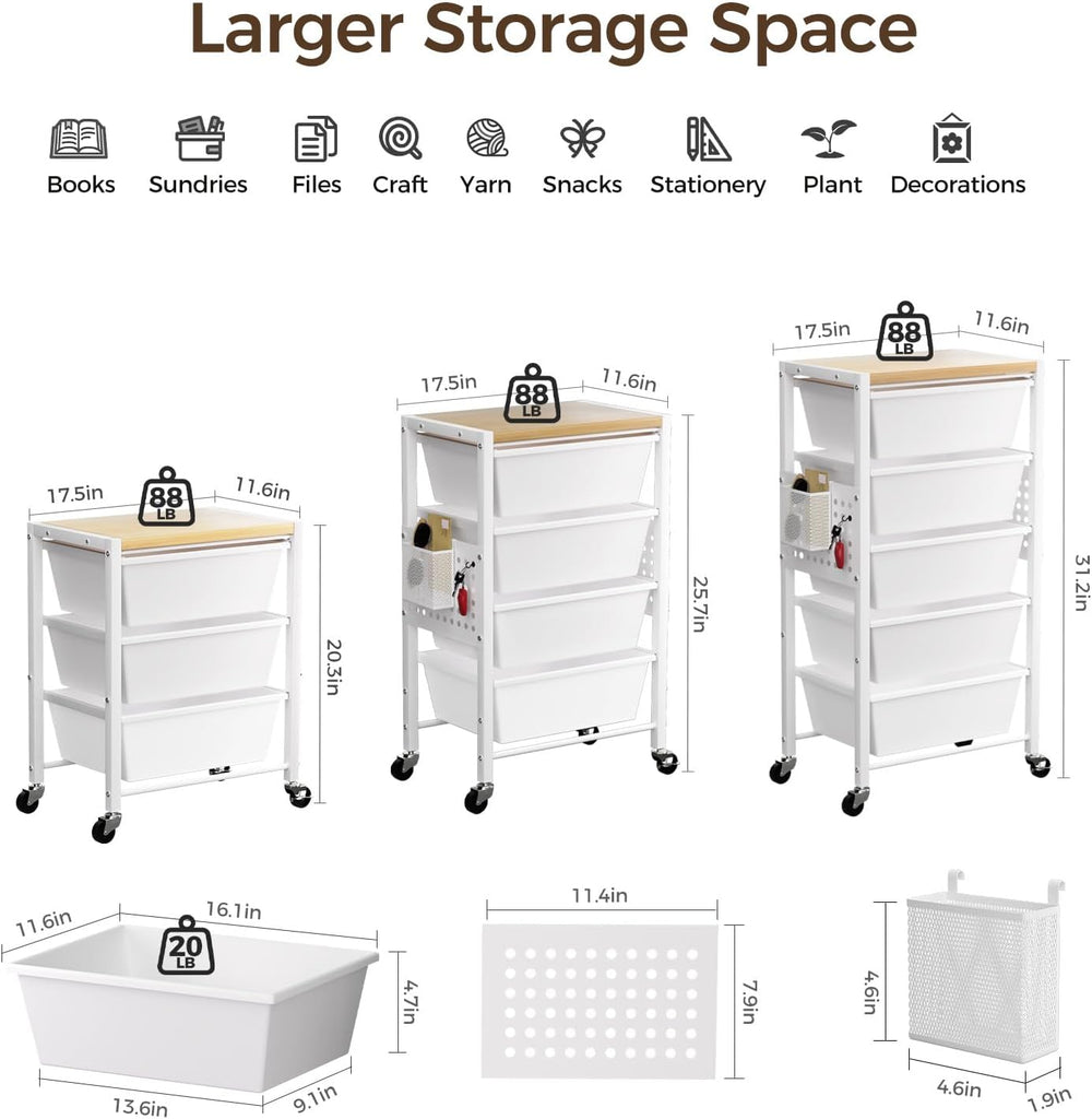 Rolling Cart with 3 Drawers, Plastic Drawer Storage Carts with Lockable Wheel...