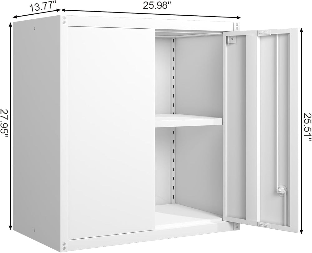 GREATMEET Wall Mounted Storage Cabinet, Metal Garage Cabinet, White
