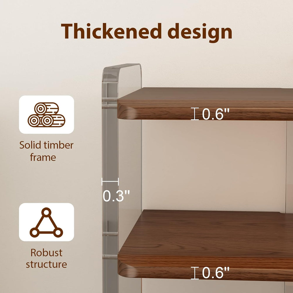 3-Tier Shoe Rack, Wood Acrylic Shoe Shelf, Walnut, 29" W
