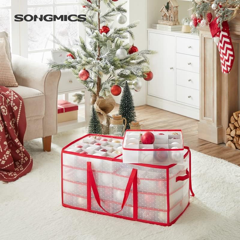 SONGMICS Large Christmas Ornament Storage Box, with 128 Slots