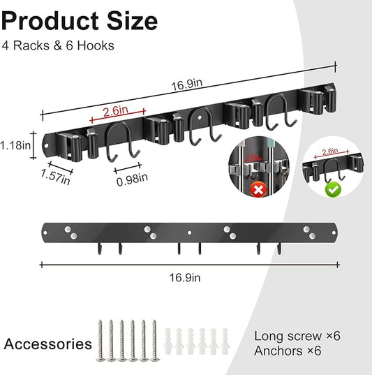 Broom Holder Wall Mount, 2 Packs Black Stainless Steel Tool Storage Organizer - Image 2