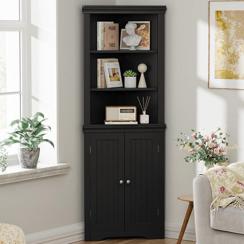 YESHOMY Corner Cabinet, Storage Cupboard with Doors, Black