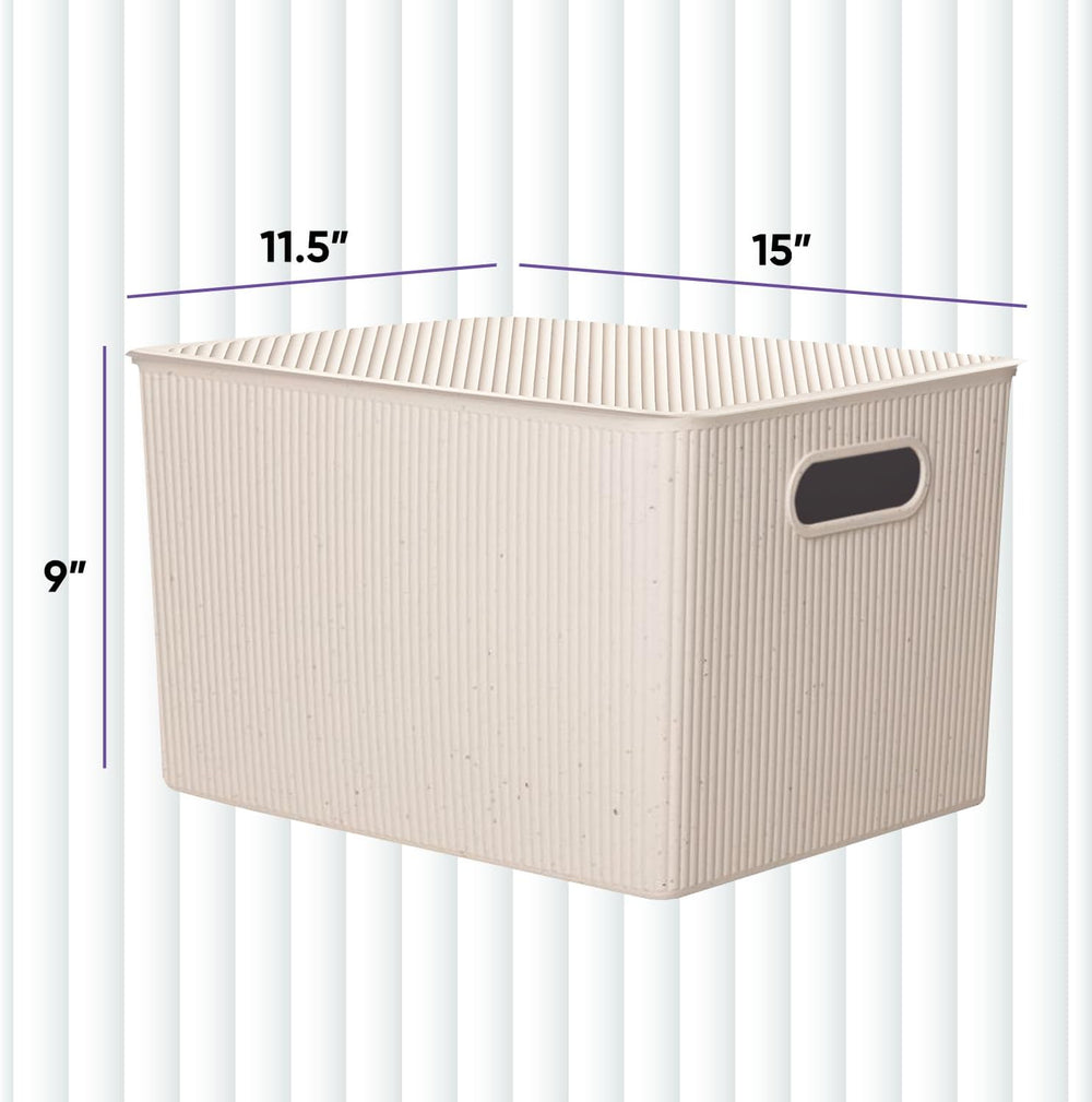 Superio Ribbed Collection - Eco-Friendly Decorative Plastic Basket Open Home ...