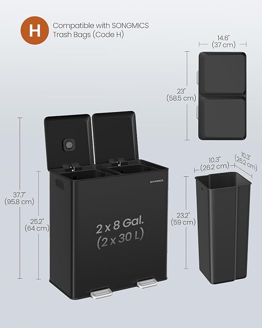 SONGMICS Trash Can, 2 x 8 Gallon Double Garbage Can - Image 6