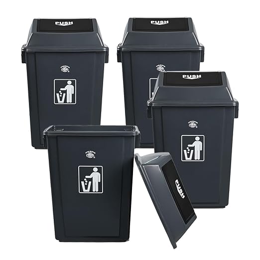 4 Packs 13 Gallon Commercial Heavy-Duty Trash/Garbage Can, Swing Lid Waste - Image 7