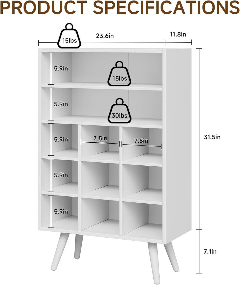5 Tiers Shoe Cubby with Legs, Stackable Wood Shoe Rack Organizer with 9-Cube ...