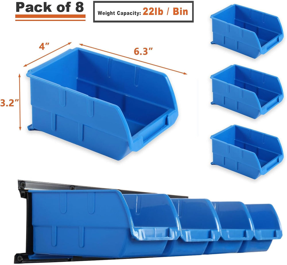 Wallmaster 8-Bin Storage Bins Garage Rack System 2-Tier Orange Tool Organizer...