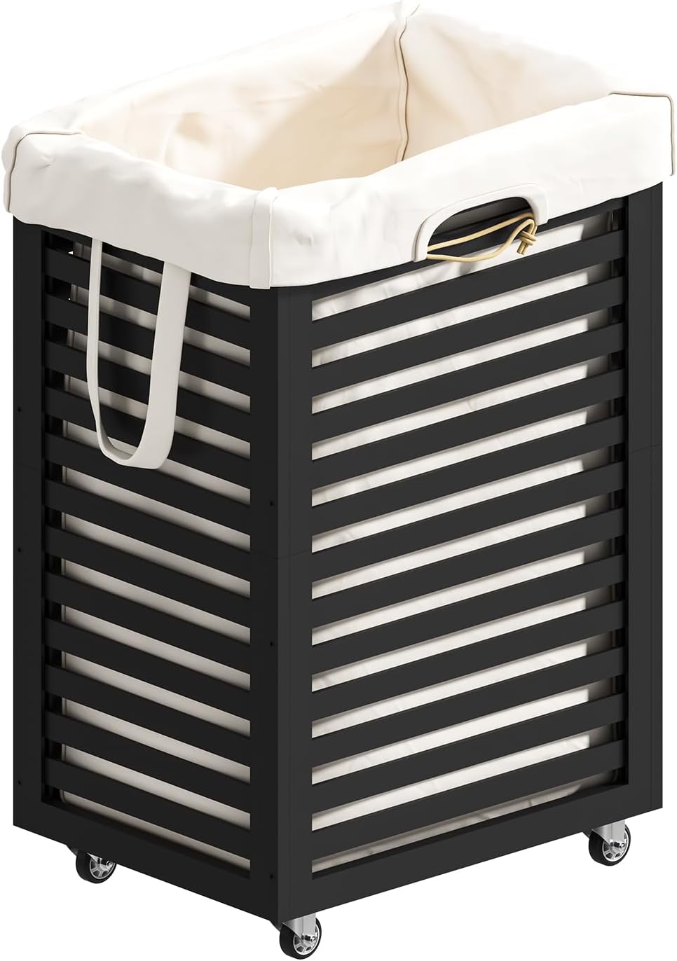 Laundry Basket with Wheels, Rolling Laundry Hamper, Bamboo Wood Laundry Cart ...