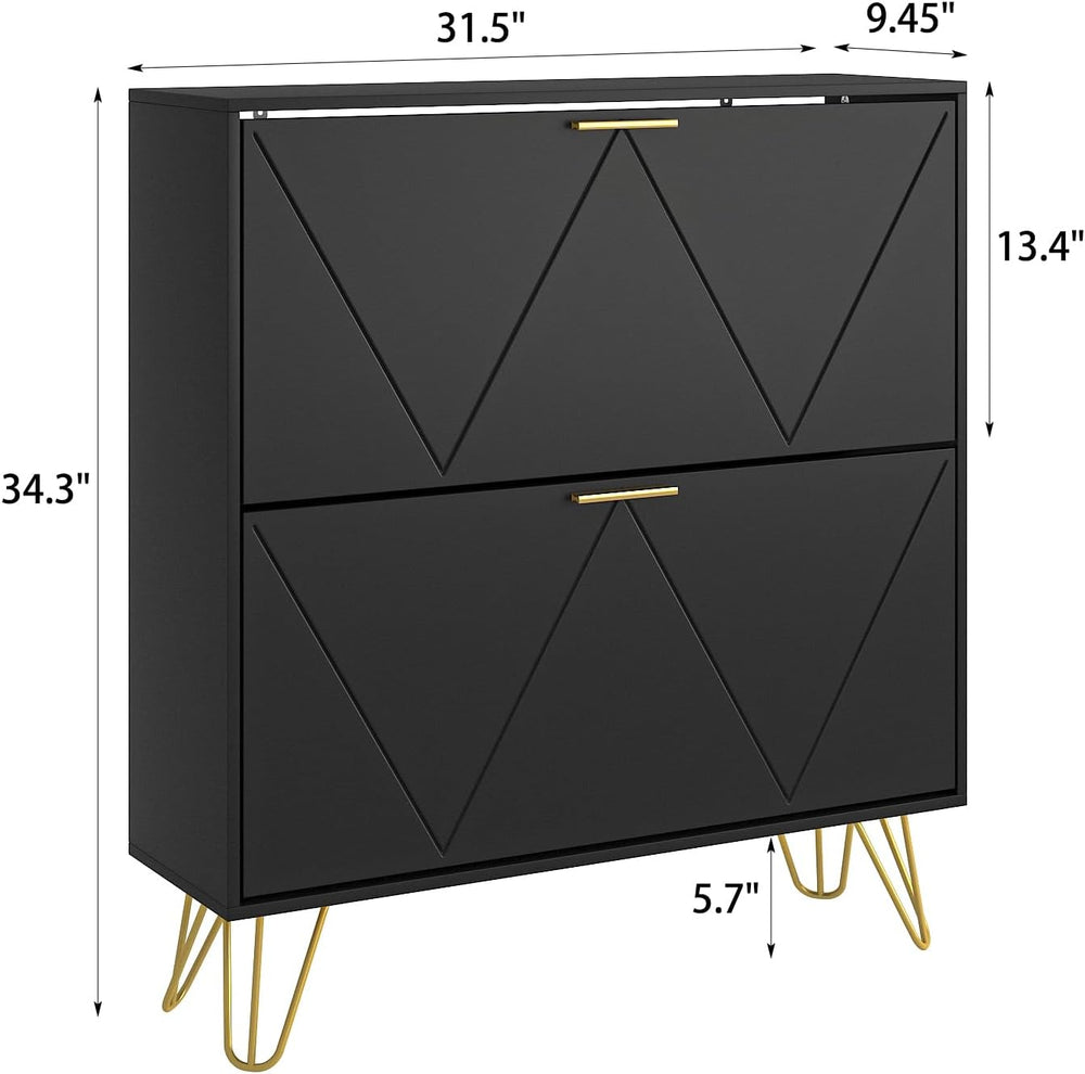 LYNSOM Entryway Shoe Cabinet with 2 Flip Drawers and Fluted Panel, Blcak丨Slim...