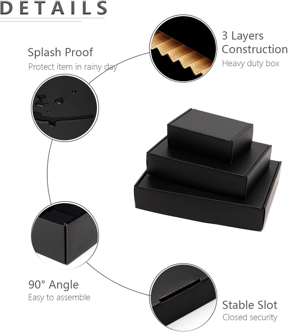 Timirog 9x6x4 Inches Black Shipping Boxes 25 Pack Corrugated Cardboard