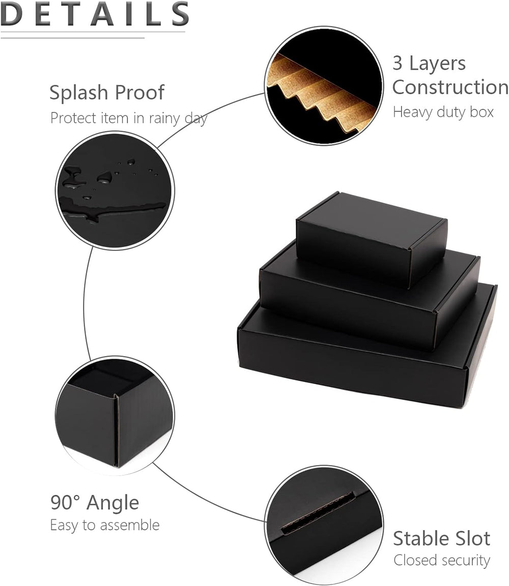 Timirog 12x9x4" Black Shipping Boxes 20 Pack Corrugated Cardboard Box