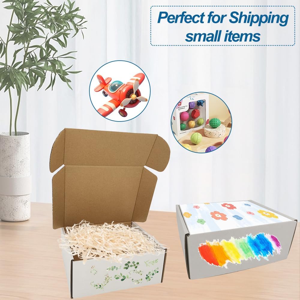 ROTCH 50 Pack 7x6x3'' Corrugated Mailers, White, Cardboard Boxes Perf...