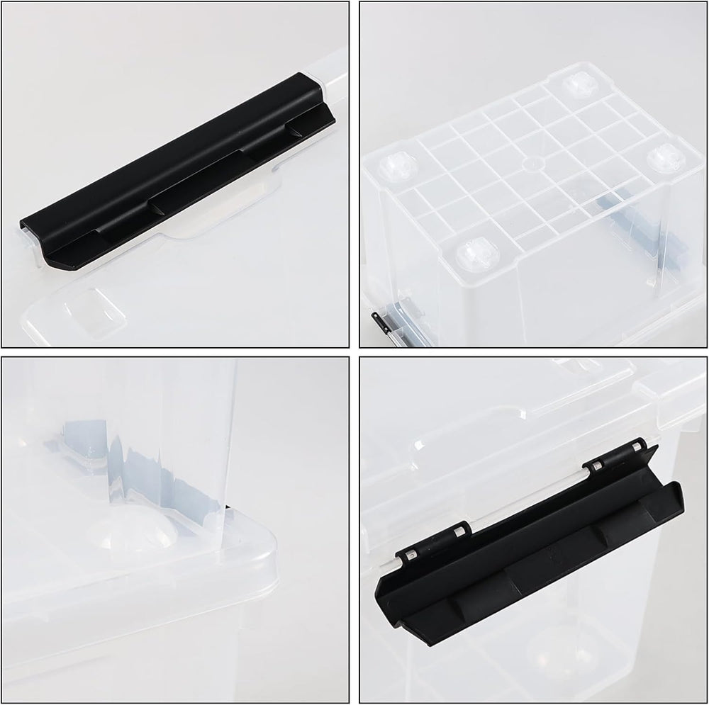 Obstnny 4 Packs 22 Quart Latch Box with Wheels, Plastic Lidded Storage Bin