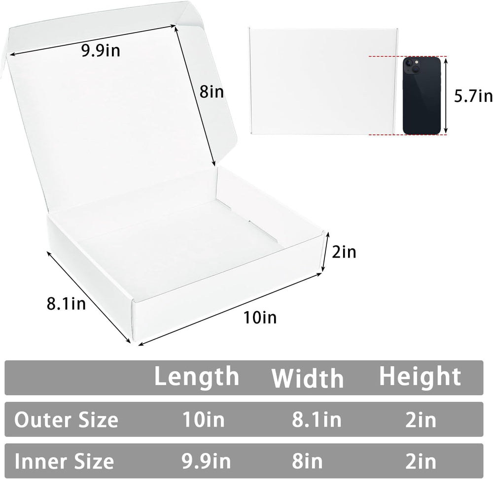 White Shipping Boxes Medium 10x8x2 Inches, 40 Pack Corrugated Cardboard Maile...
