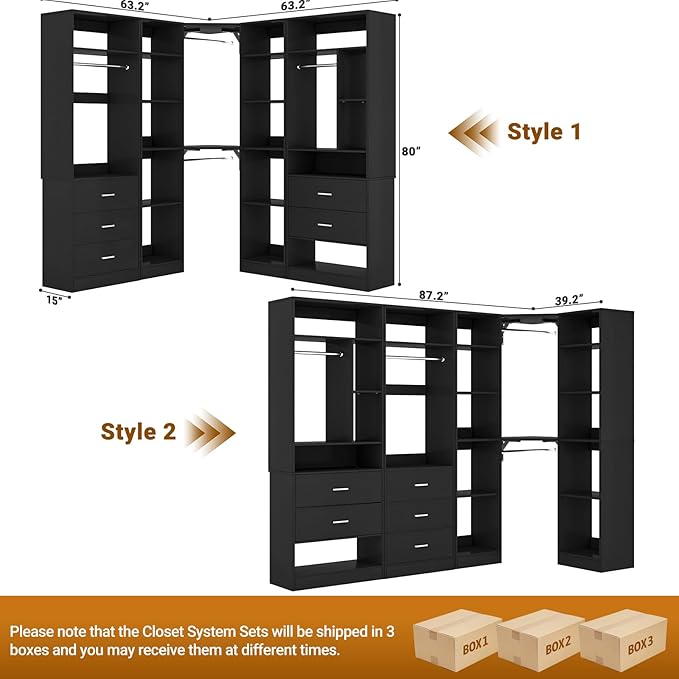 Corner Closet System with 5 Drawers, Closet Organizer System with 15+Shelvess & - Image 7