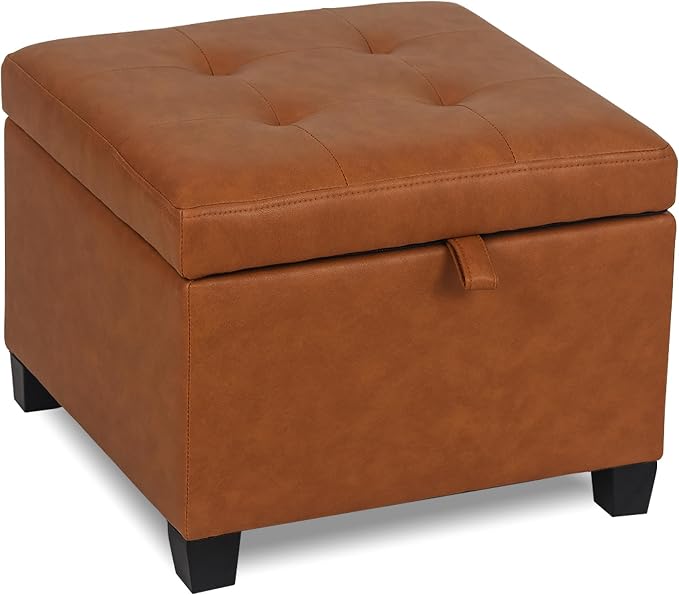 Adeco 17.5" Faux Leather Storage Ottoman - Image 9
