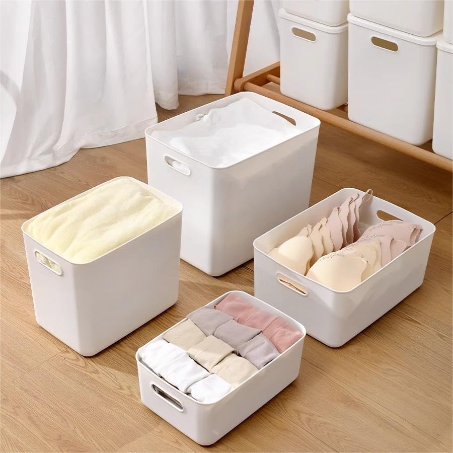10 pack large plastic Laundry Basket/Hamper with lids and handle,White storag...