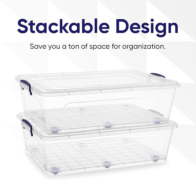 Superio Storage Bins with Lids, Stackable Totes, BPA Free, Odor Free, Organizer