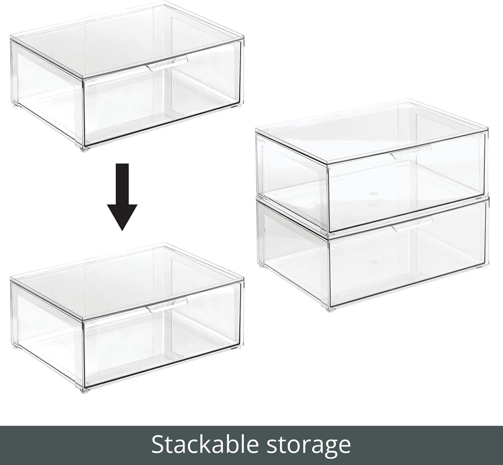 mDesign Plastic Stackable Bathroom Storage Organizer Bin Containers with Fron...