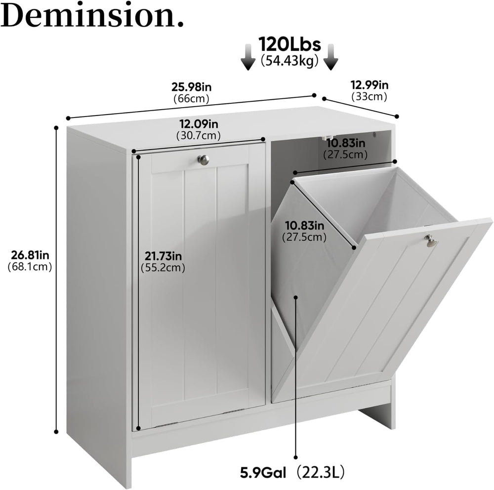 Laundry Hamper Cabinet Double Tilt Out Laundry Hamper 11.8 Gallon Hidden Laun...