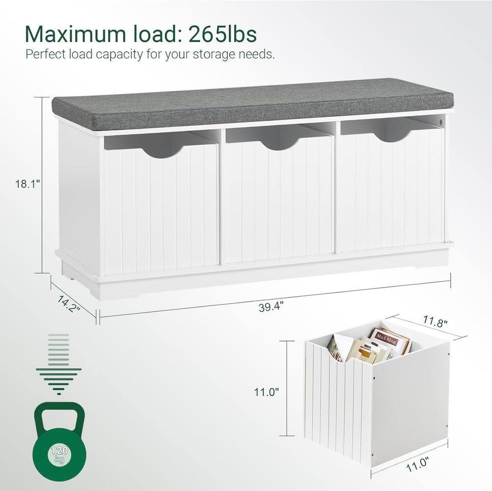 Haotian White Storage Bench with Drawers & Seat Cushion