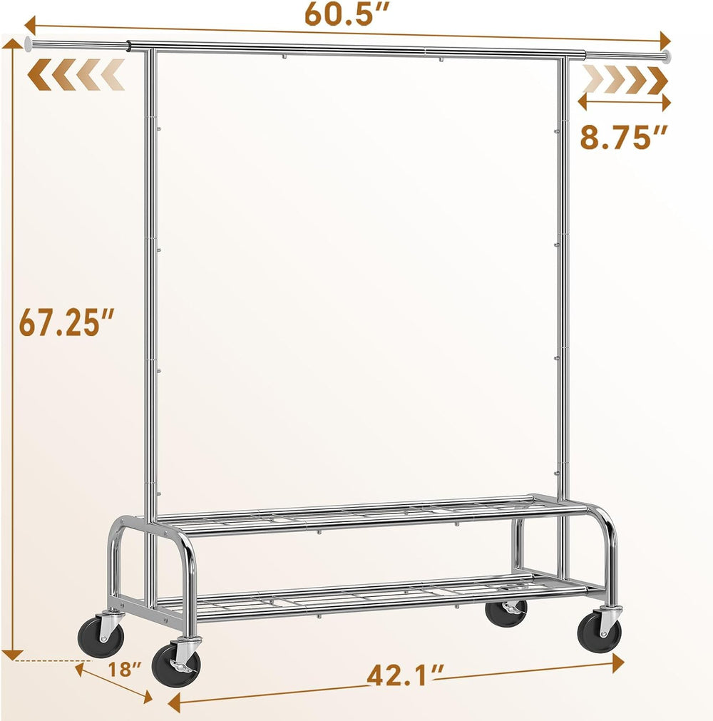 Simple Trending Heavy Duty Clothes Rack, Garment Rack with Extendable Side Ro...