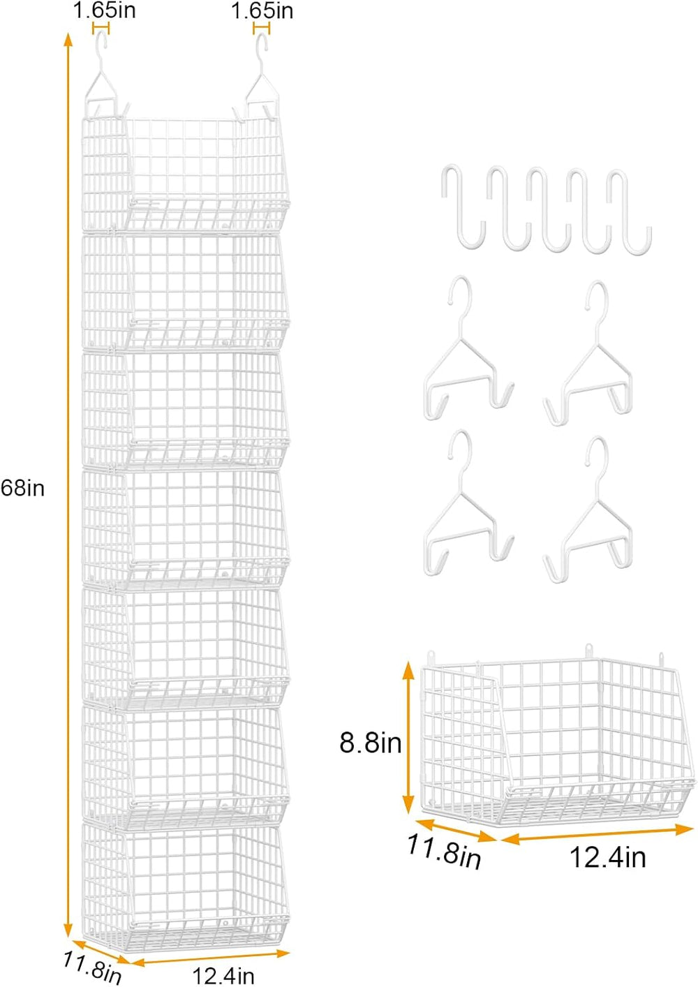 7 Tier Hanging Closet Organizer and Storage, Foldable Wire Closet Shelving wi...