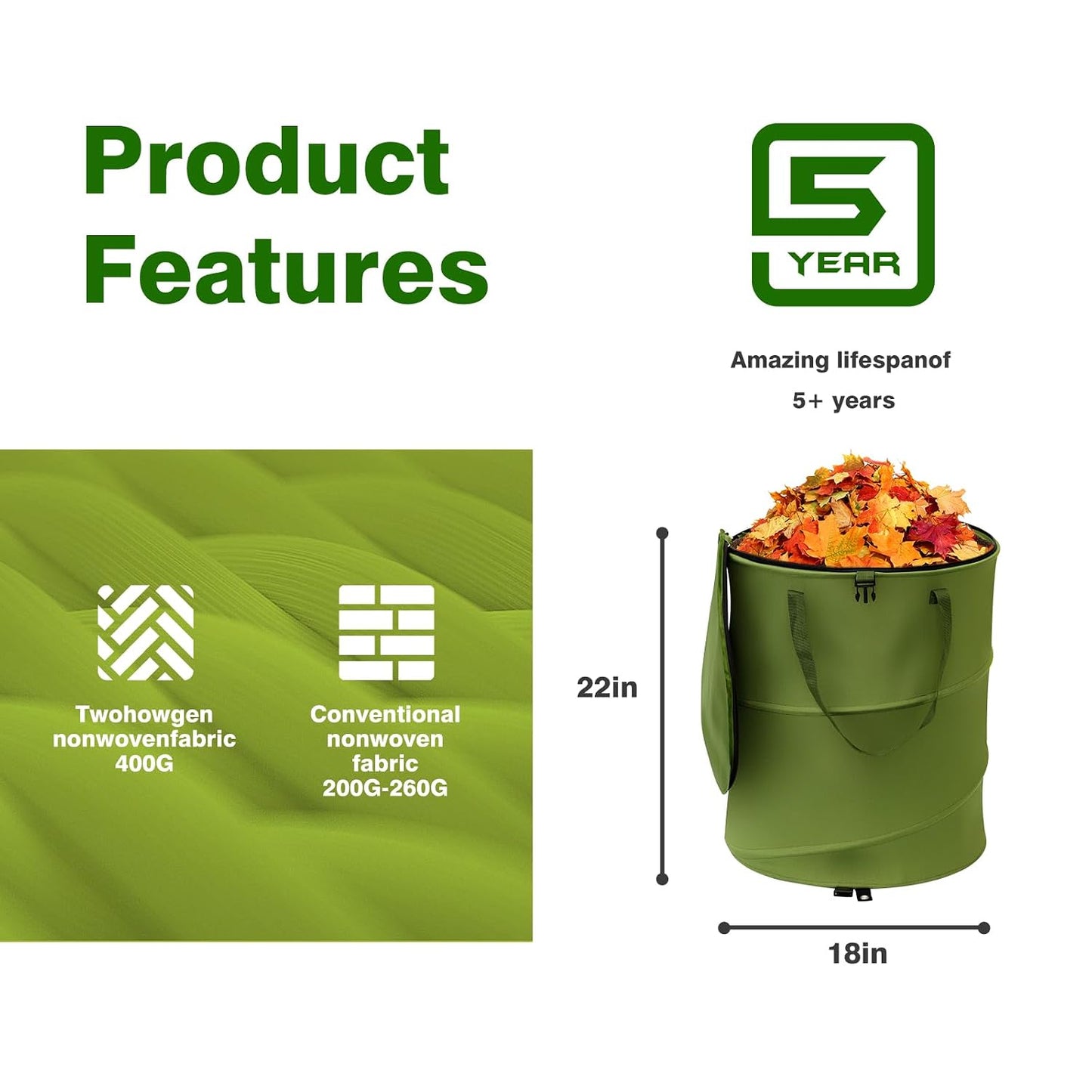 24 Gallons Collapsible Trash Can, Pop Up Trash Can with Zip Lid, 600D Oxford Cloth Outdoor Foldable Camping Trash Can/Recycle Bin, for Home Storage, Office, Outdoor Lawn, Camping(18x24 In-24 Gallons)