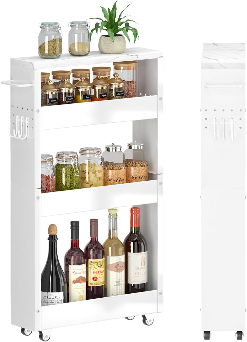 XYZLVSI Slim Storage Cart, 4 Tier Narrow Kitchen Rolling Cart with Wheels